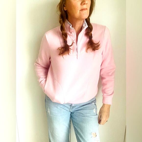 Vintage y2K Sweatshirt Pink Plaid Coastal Grannycore Pockets Coastal beachy Sz S - Picture 9 of 9